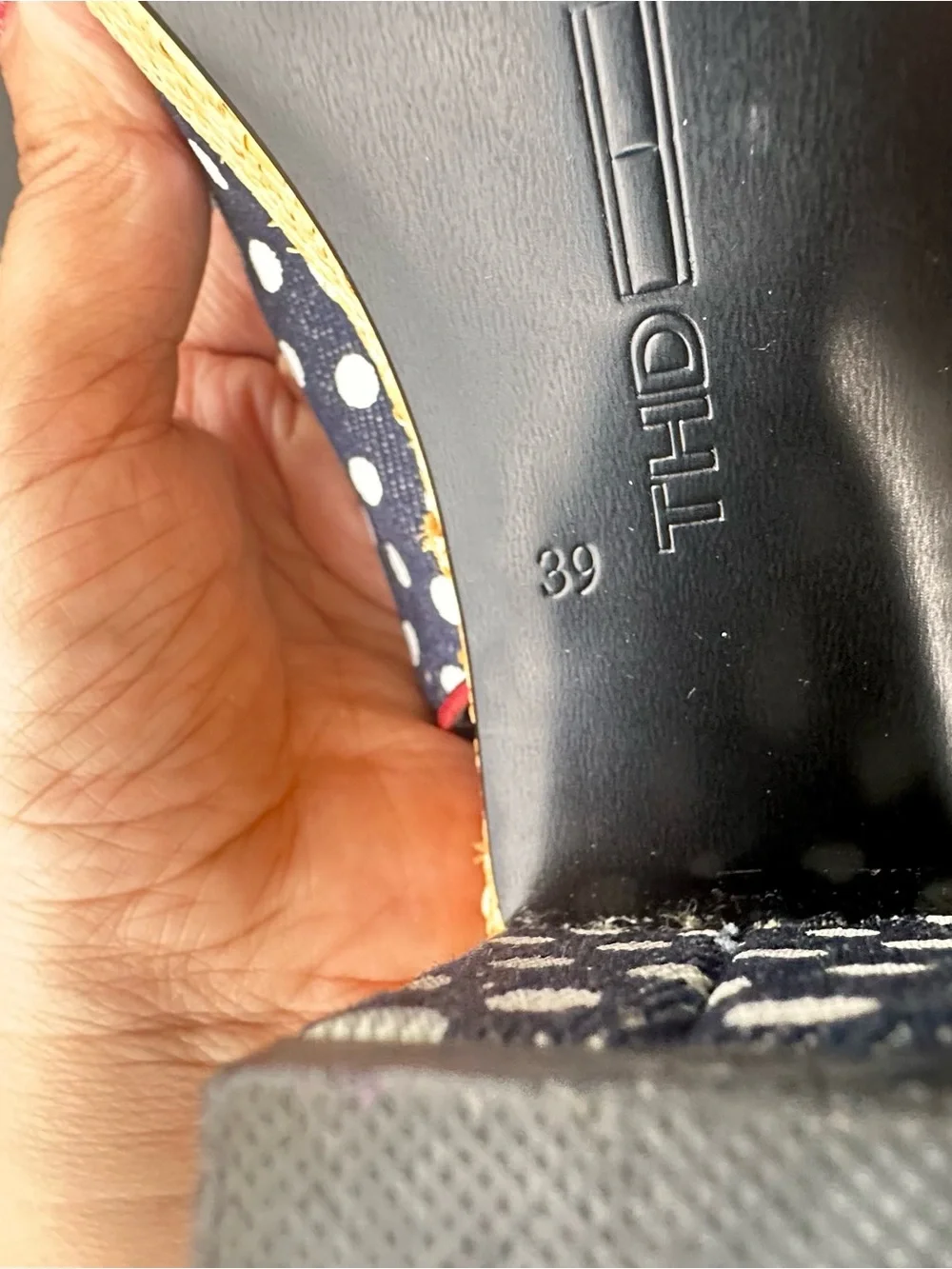 Tommy Hilfiger denim polka dot slingback wedge sandals sz 8.5